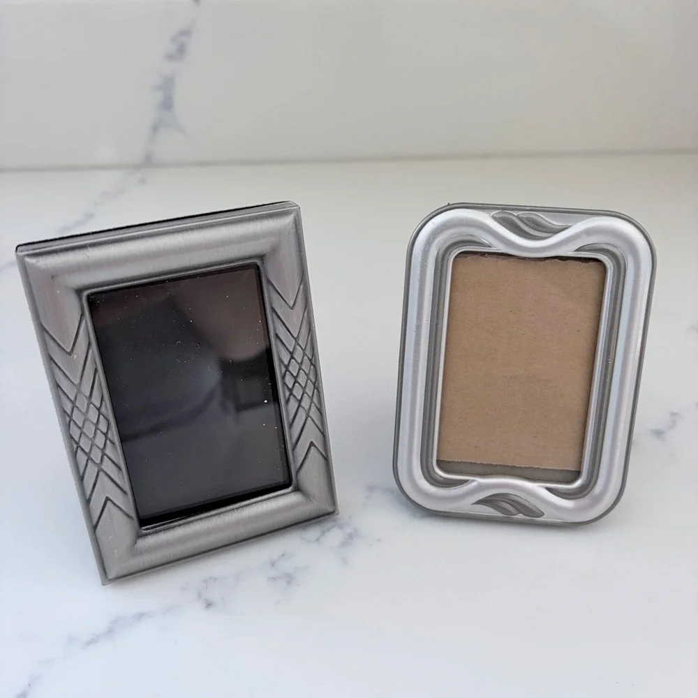 Vintage Miniature Silver Metal Picture Frame Set Weston Gallery Geometric 2pc